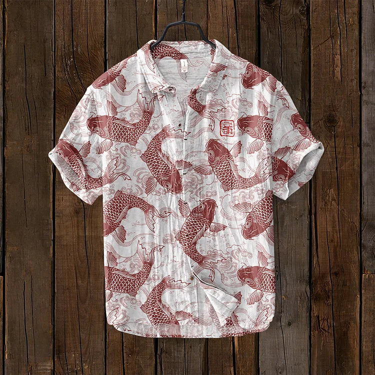Ogie - Camisa Casual con Diseño Artístico de Peces para Hombre