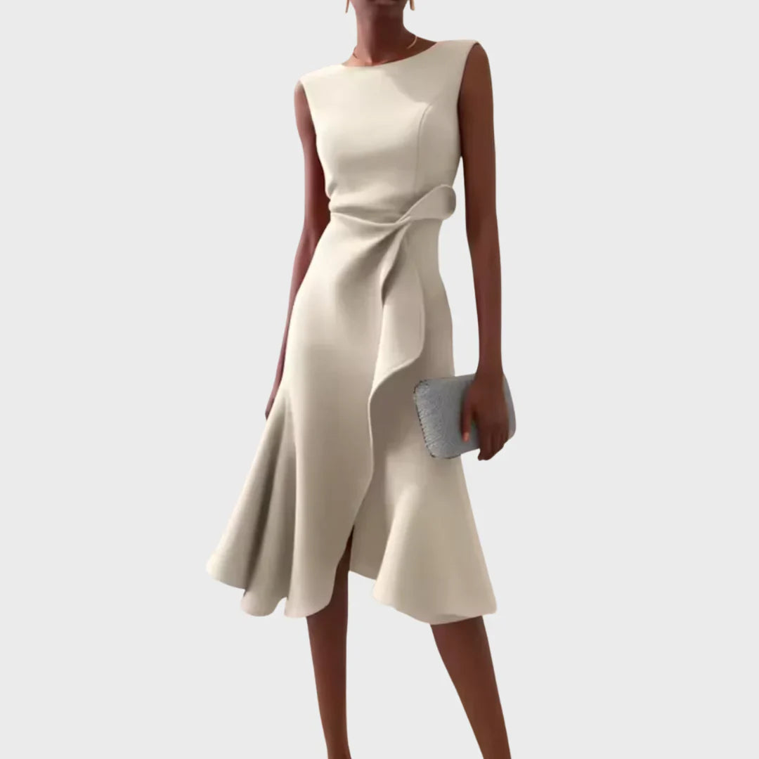 Sheila- Elegante vestido midi para damas con detalles de volantes