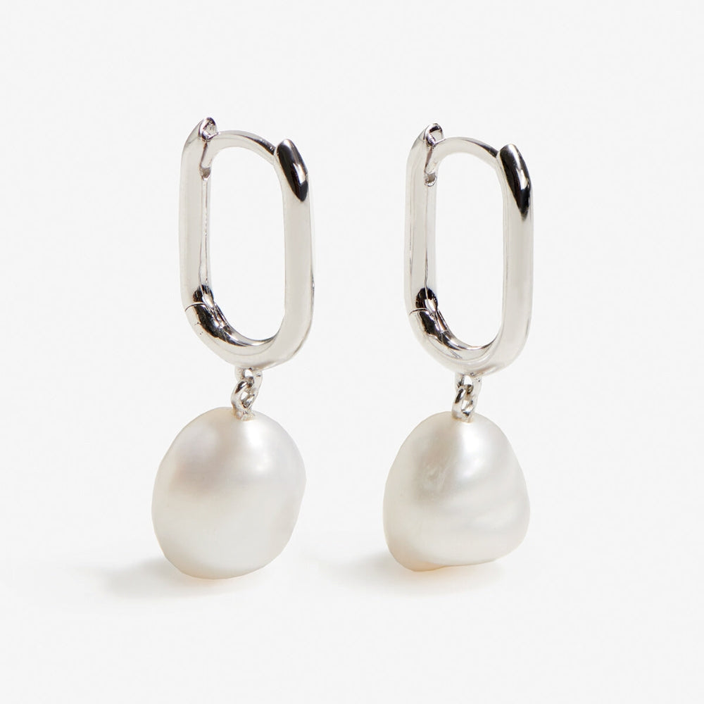 Esme - Pendientes de perlas rectangulares plateados