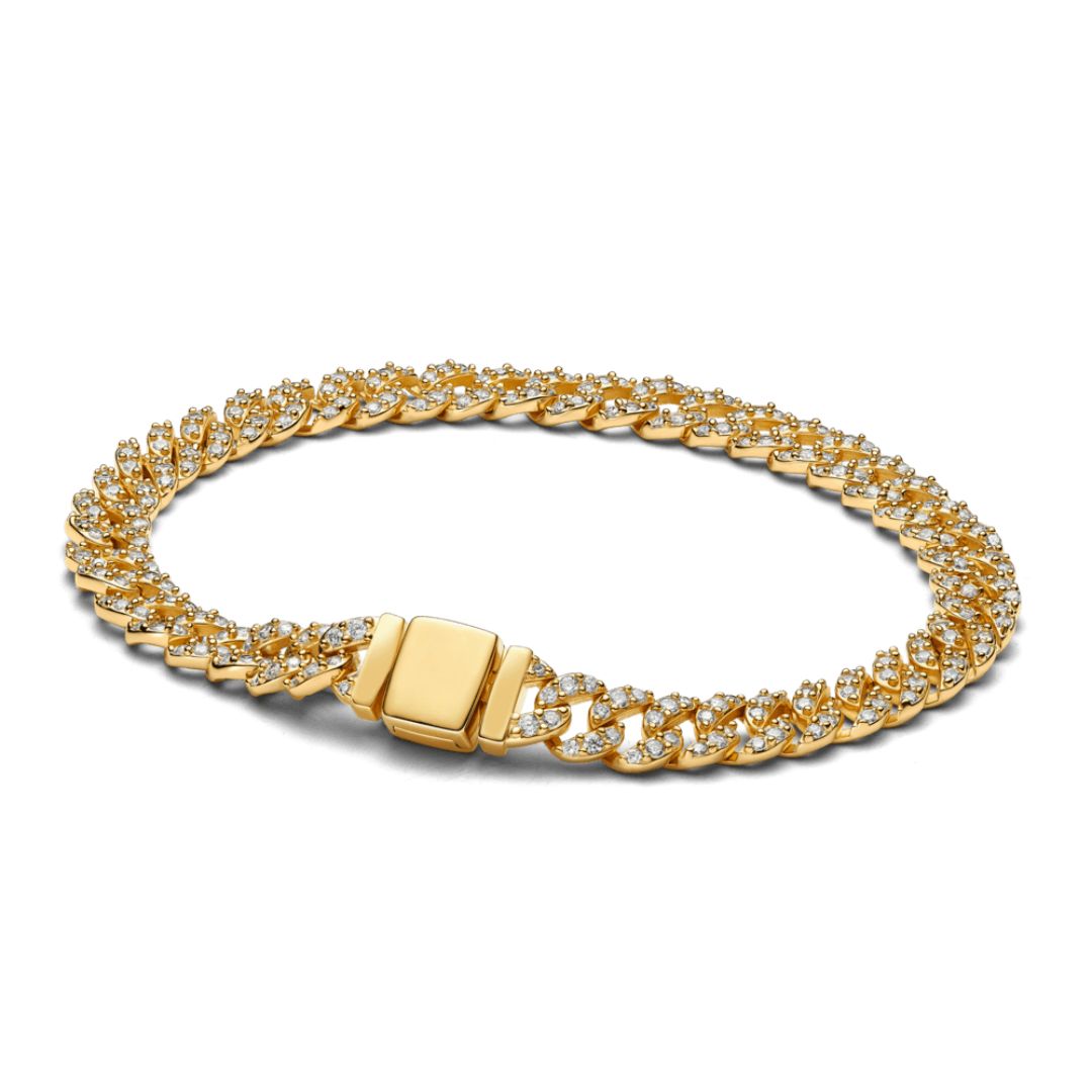Soraya – Pulsera cadena cubana de moissanita oro 18K