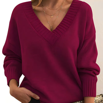 Elexa - Suéter acogedor con cuello en V