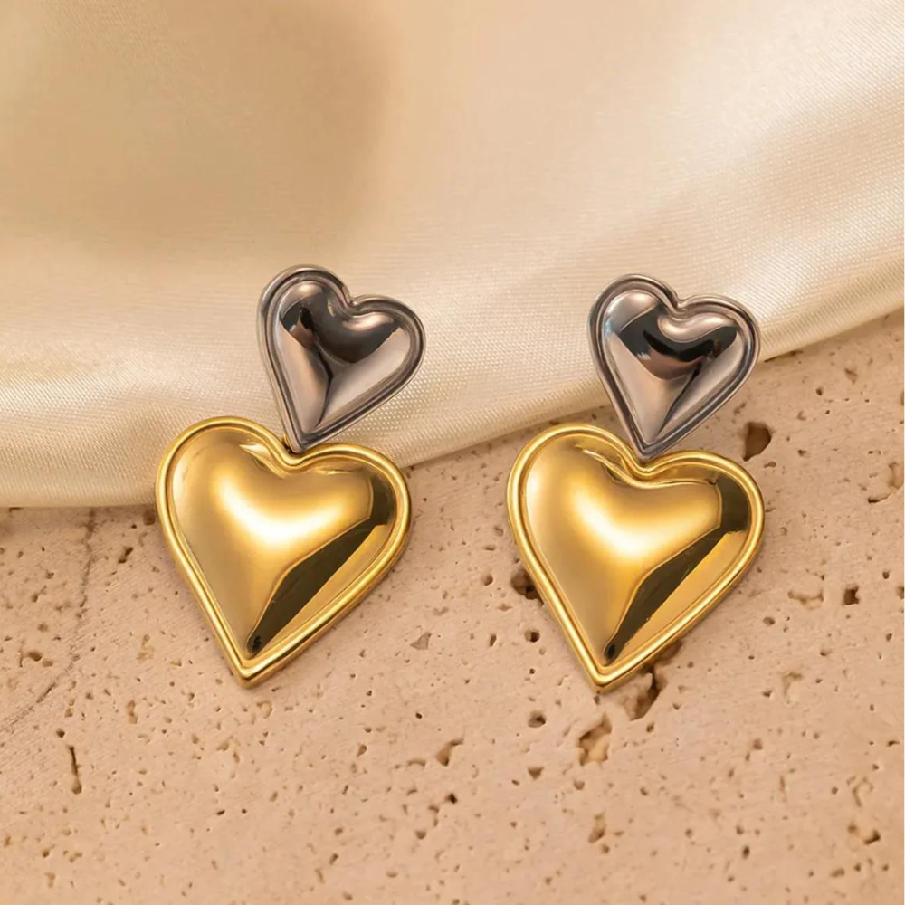 Pendientes Doble Corazón - Pendiente de declaración con dos corazones