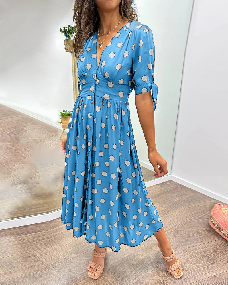 Penelope - Vestido midi para dama con estampado de puntos