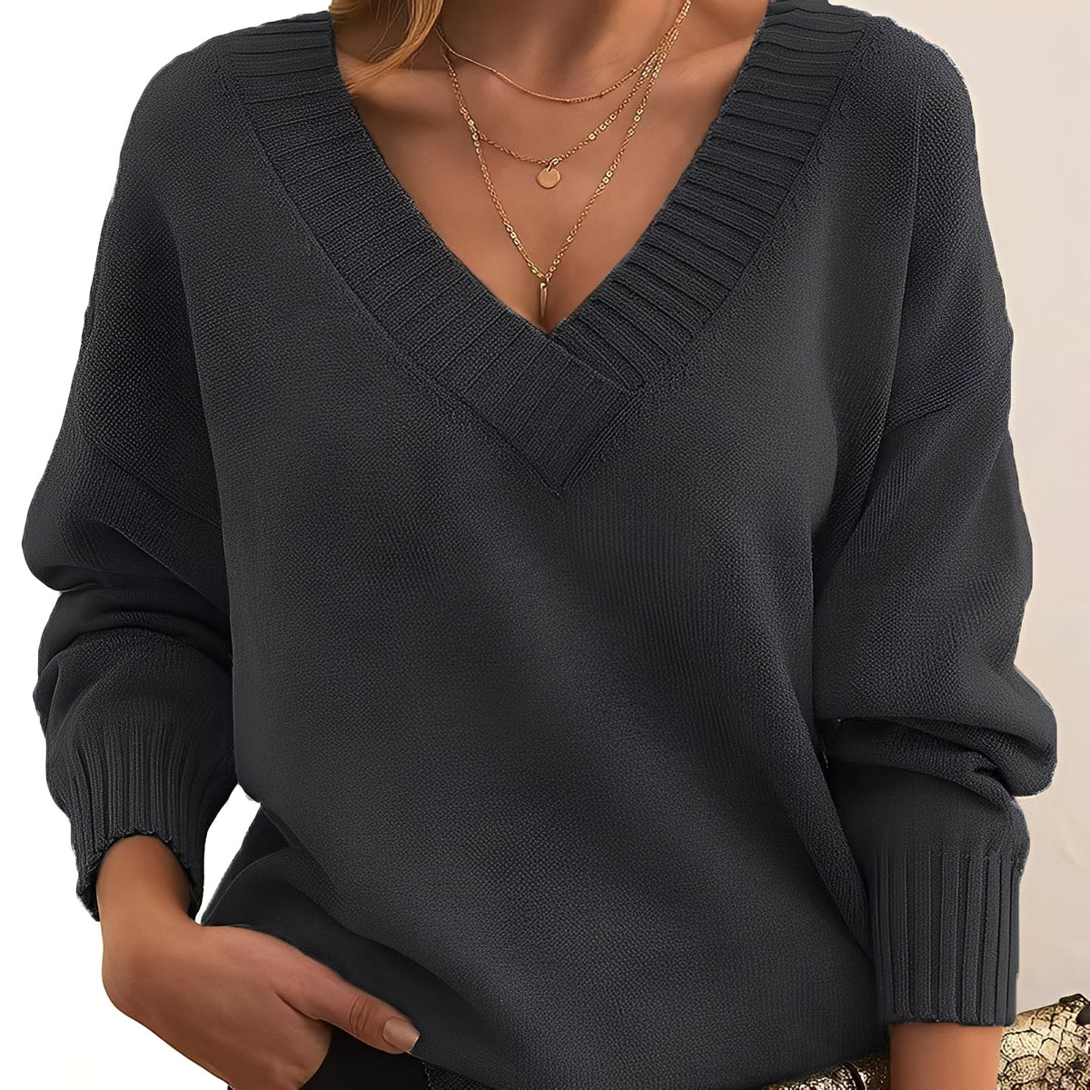 Elexa - Suéter acogedor con cuello en V