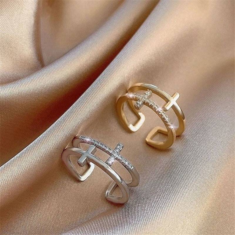 Doble barra - anillo cruzado delicado