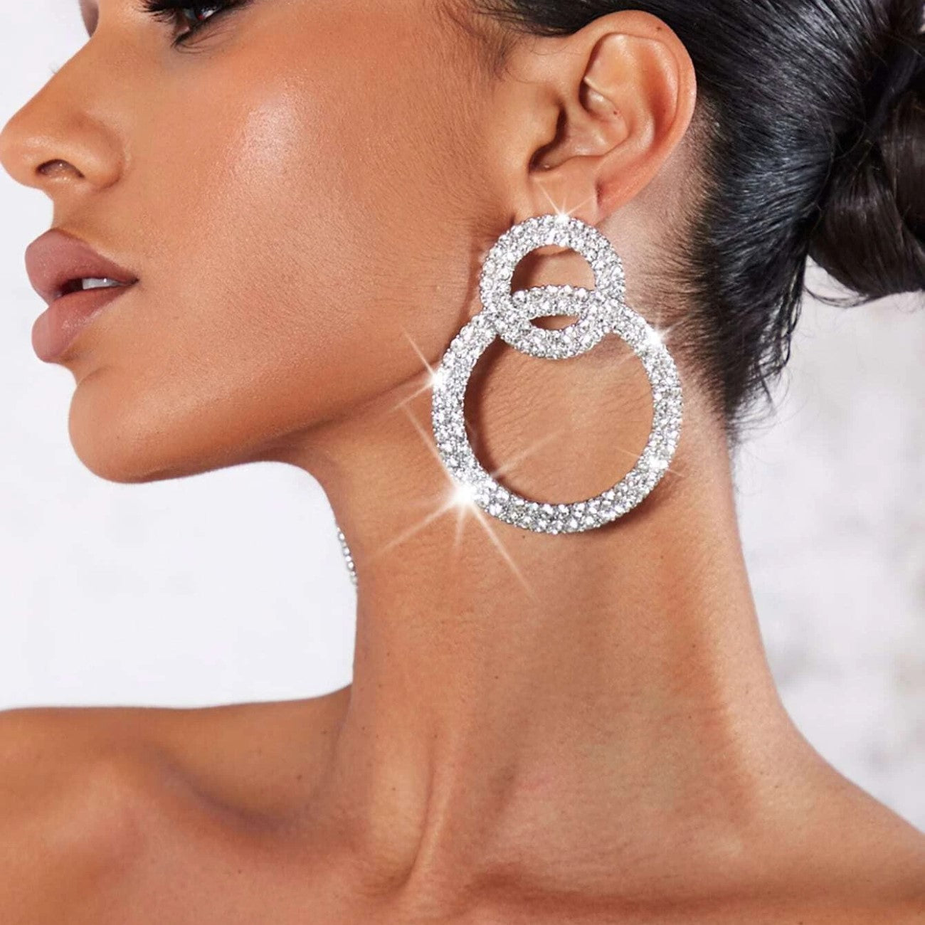 Pendientes de Aro con Strass - Pendientes de Strass Incrustados