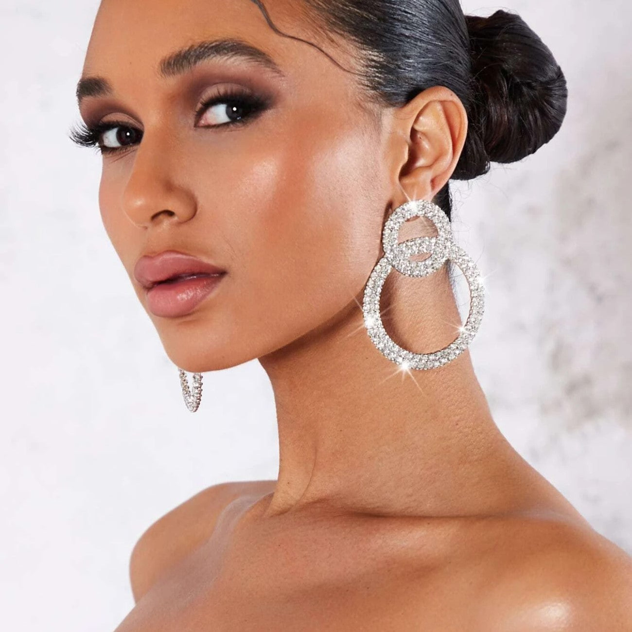 Pendientes de Aro con Strass - Pendientes de Strass Incrustados