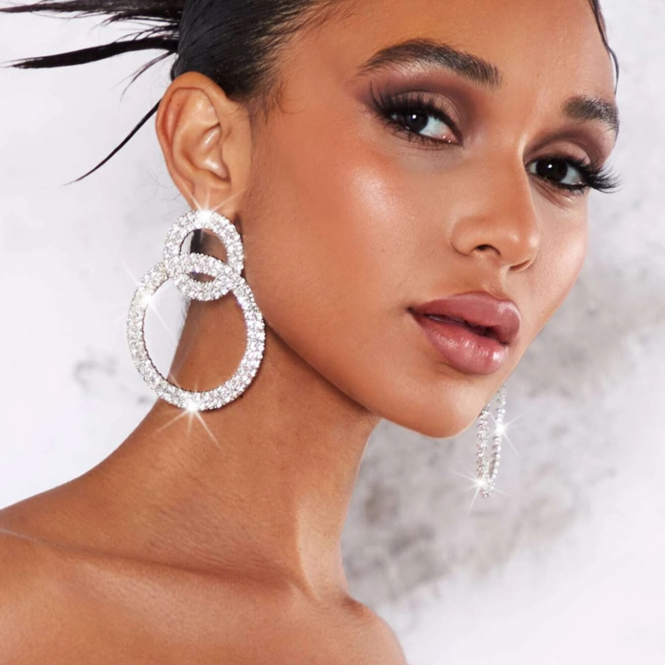 Pendientes de Aro con Strass - Pendientes de Strass Incrustados