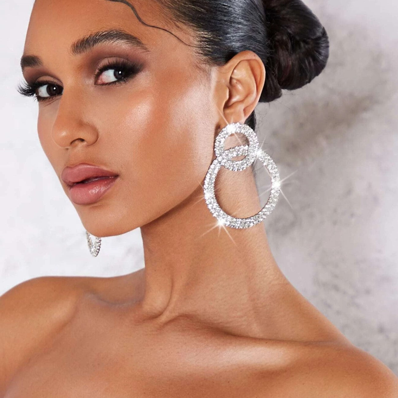 Pendientes de Aro con Strass - Pendientes de Strass Incrustados