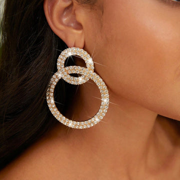 Pendientes de Aro con Strass - Pendientes de Strass Incrustados