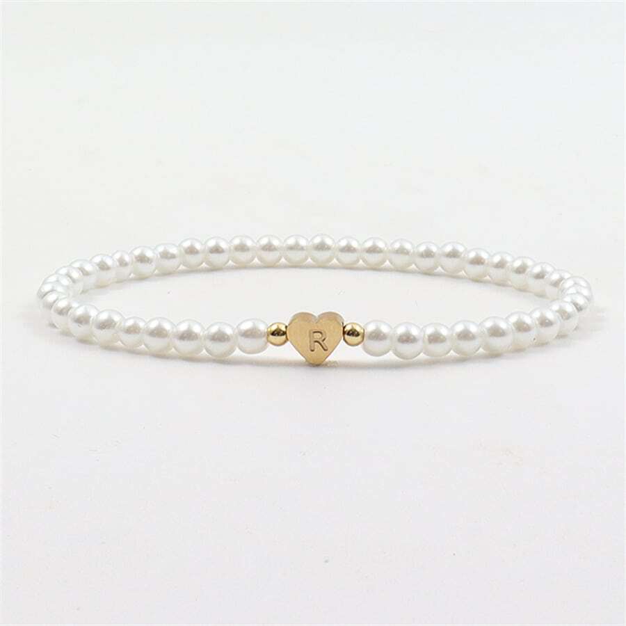 Pulsera de perlas con iniciales grabadas - Pulsera de perlas en forma de corazón personalizada