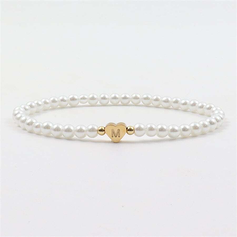 Pulsera de perlas con iniciales grabadas - Pulsera de perlas en forma de corazón personalizada