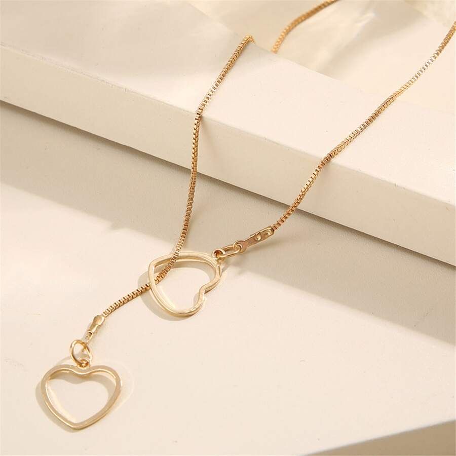 Collar de gotas de corazón - Collar de gotas doradas con 2 corazones