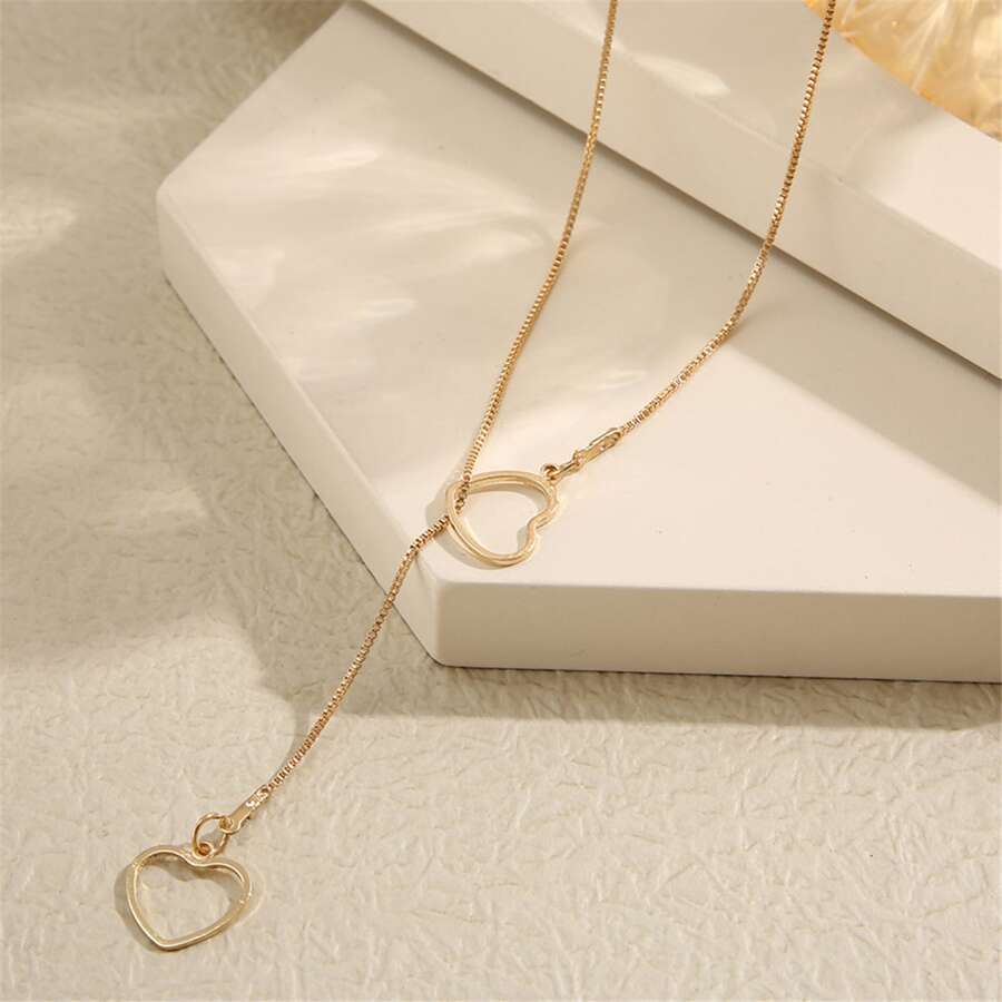 Collar de gotas de corazón - Collar de gotas doradas con 2 corazones