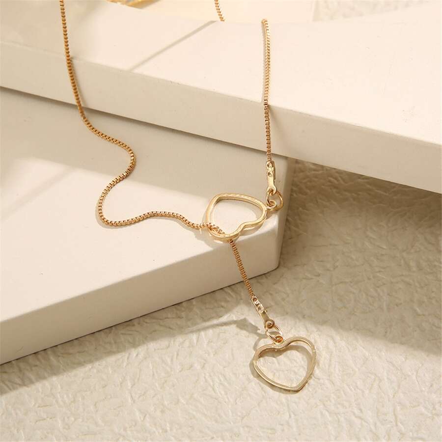 Collar de gotas de corazón - Collar de gotas doradas con 2 corazones