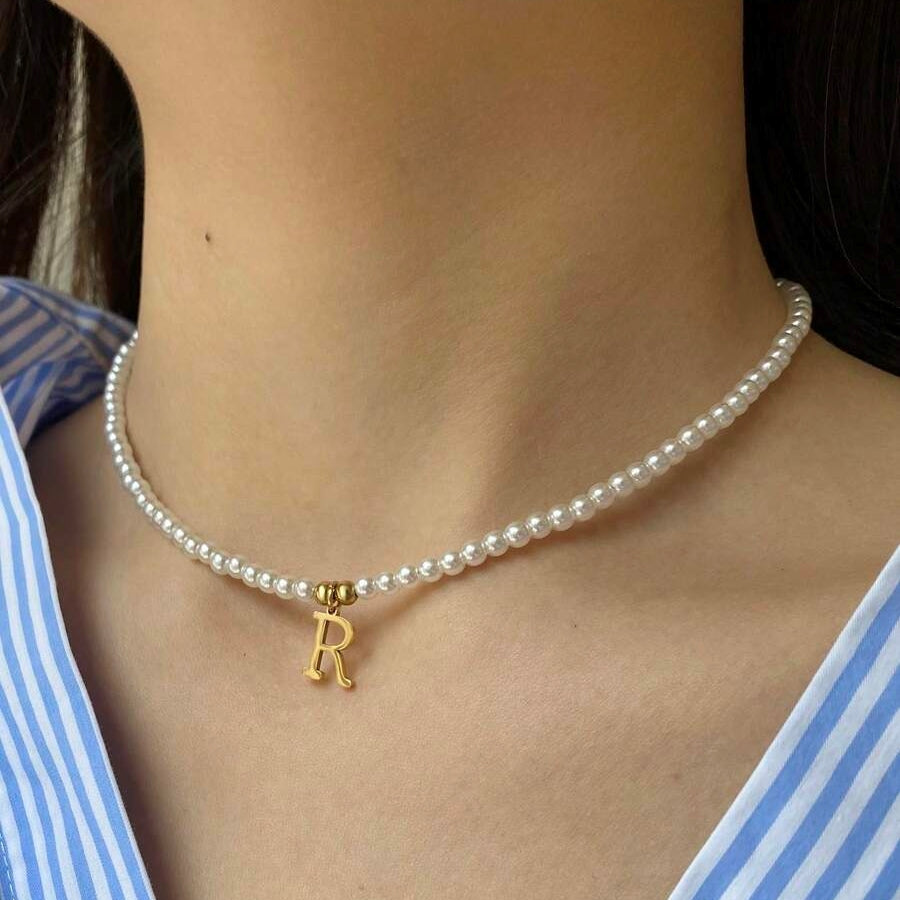 Collar de perlas con iniciales - Collar de perlas personalizado