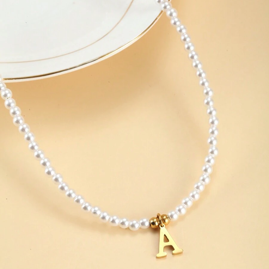 Collar de perlas con iniciales - Collar de perlas personalizado