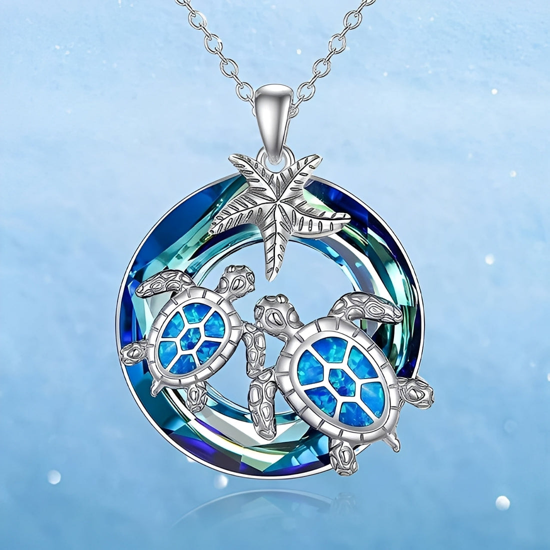Nolwen – Collar de tortuga y palma con círculo de ópalo