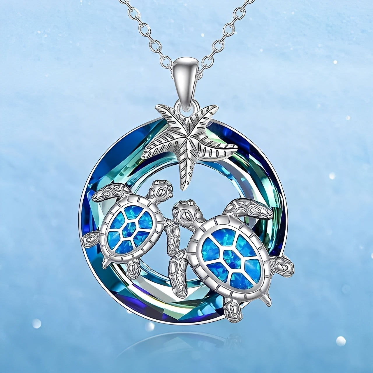 Nolwen – Collar de tortuga y palma con círculo de ópalo