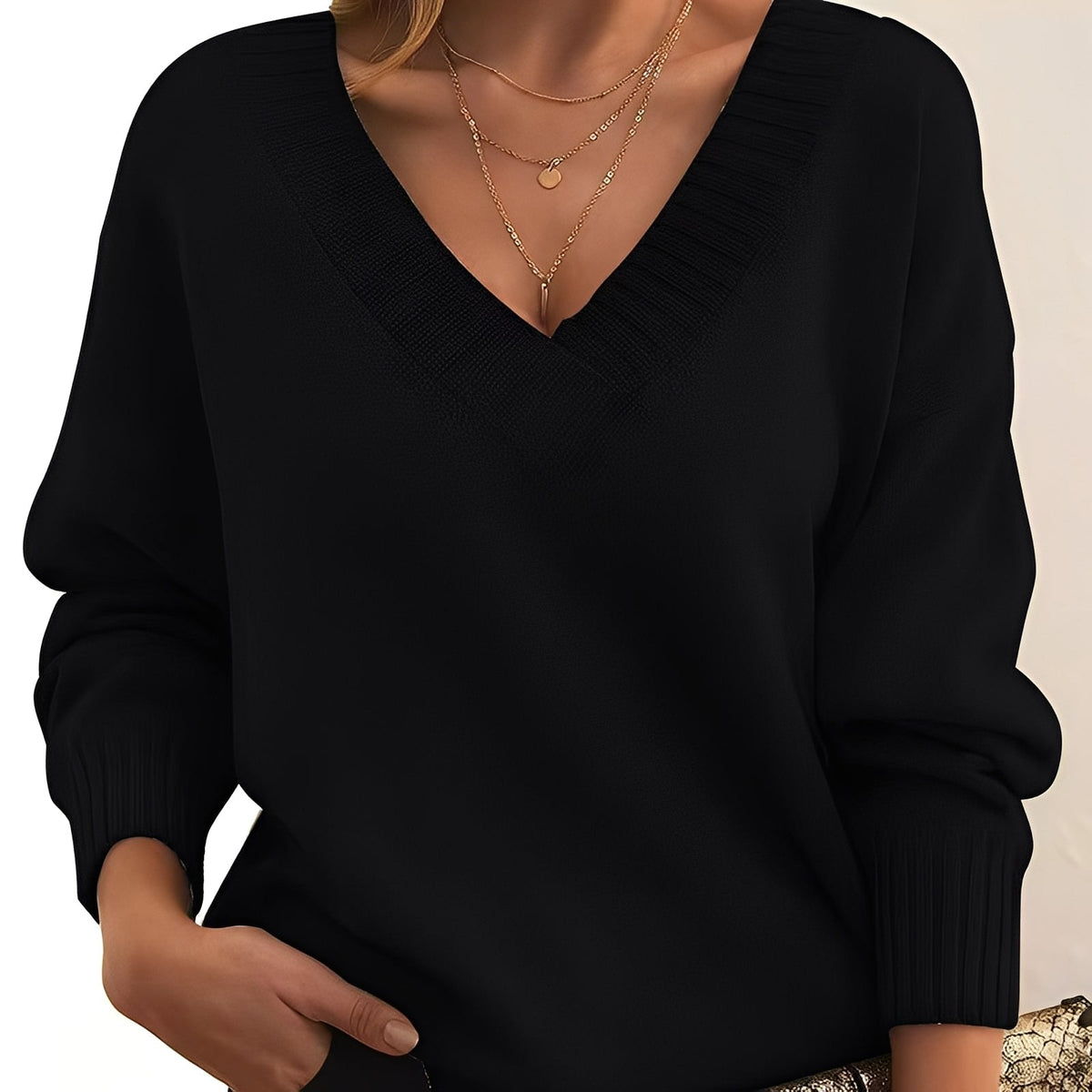 Elexa - Suéter acogedor con cuello en V