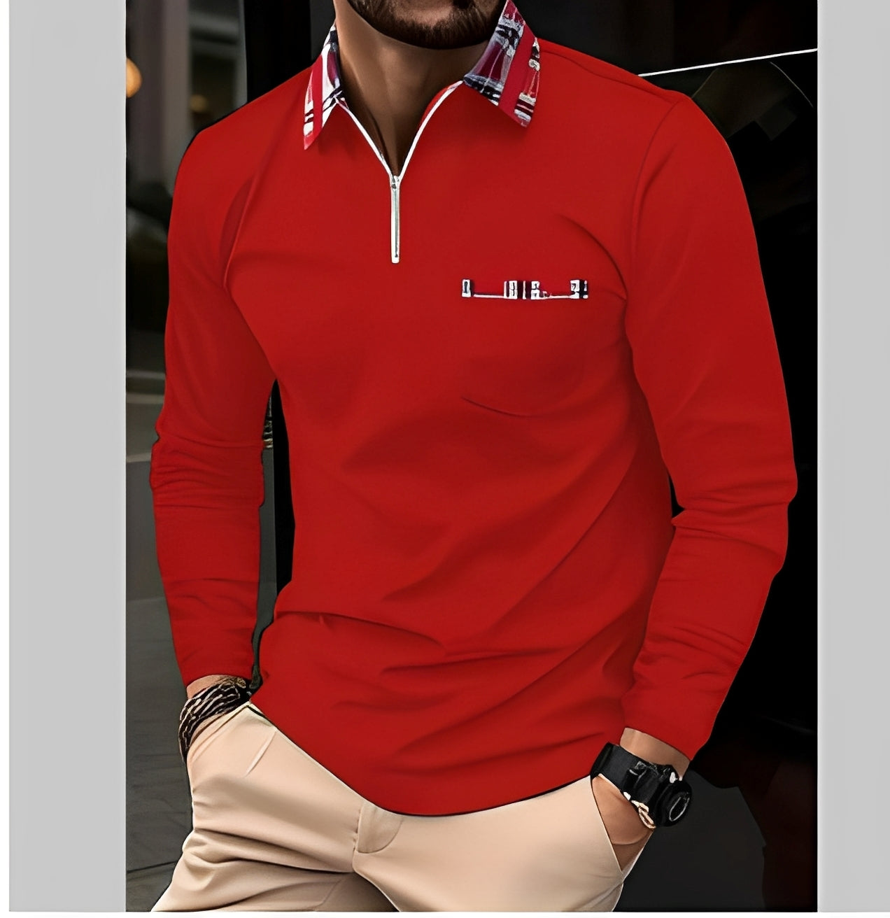 Florent - Polo de manga larga para hombres con cremallera