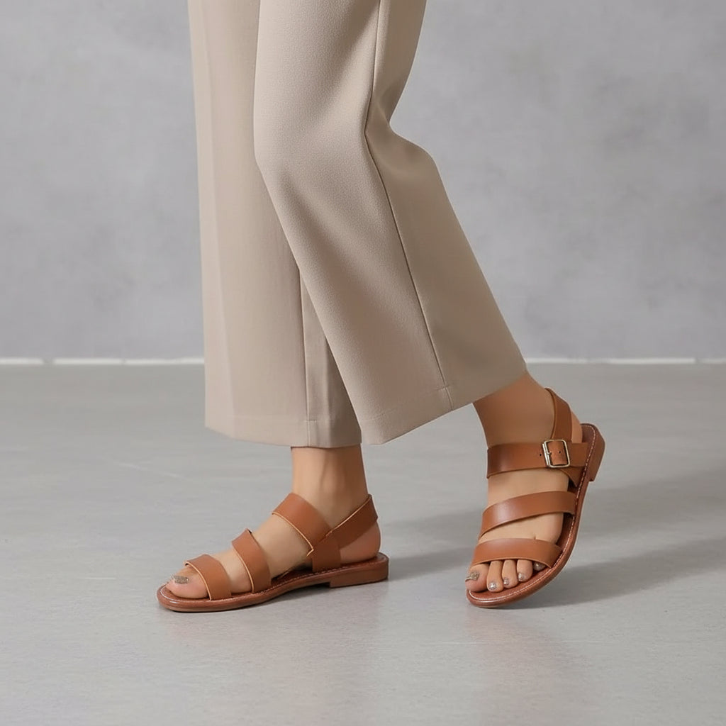 Diana - Sandalias mujer romanas chic planas con tira al tobillo