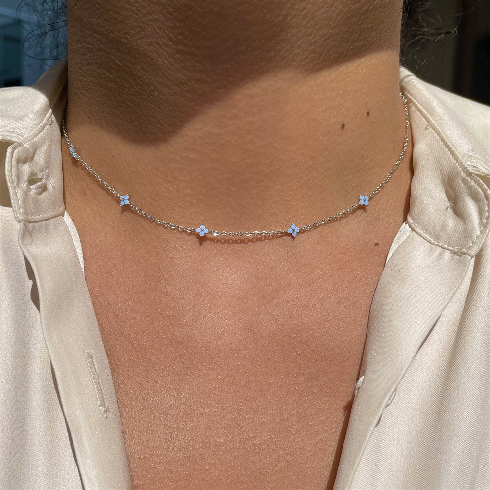 Flor de trébol CZ - Collar de incrustaciones
