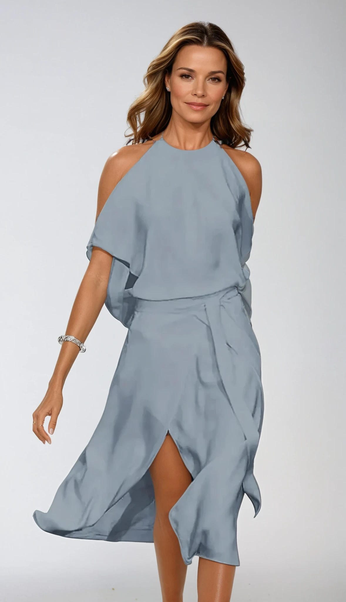 Celestine – Vestido Midi Hombros Descubiertos con Dobladillo Asimétrico