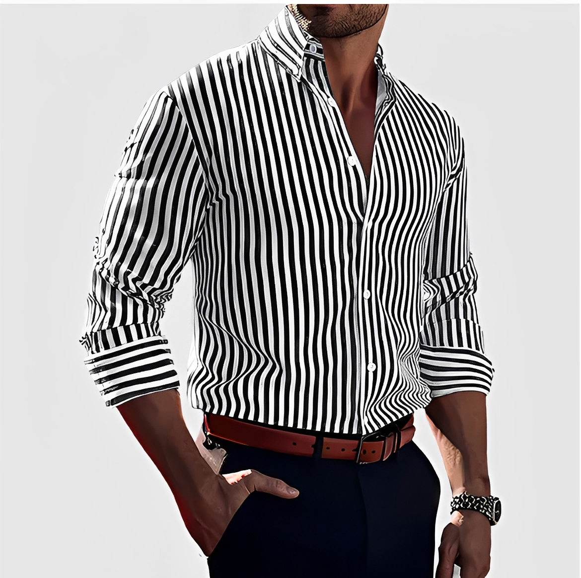 Kelric - Camisa Casual de Rayas con Botones