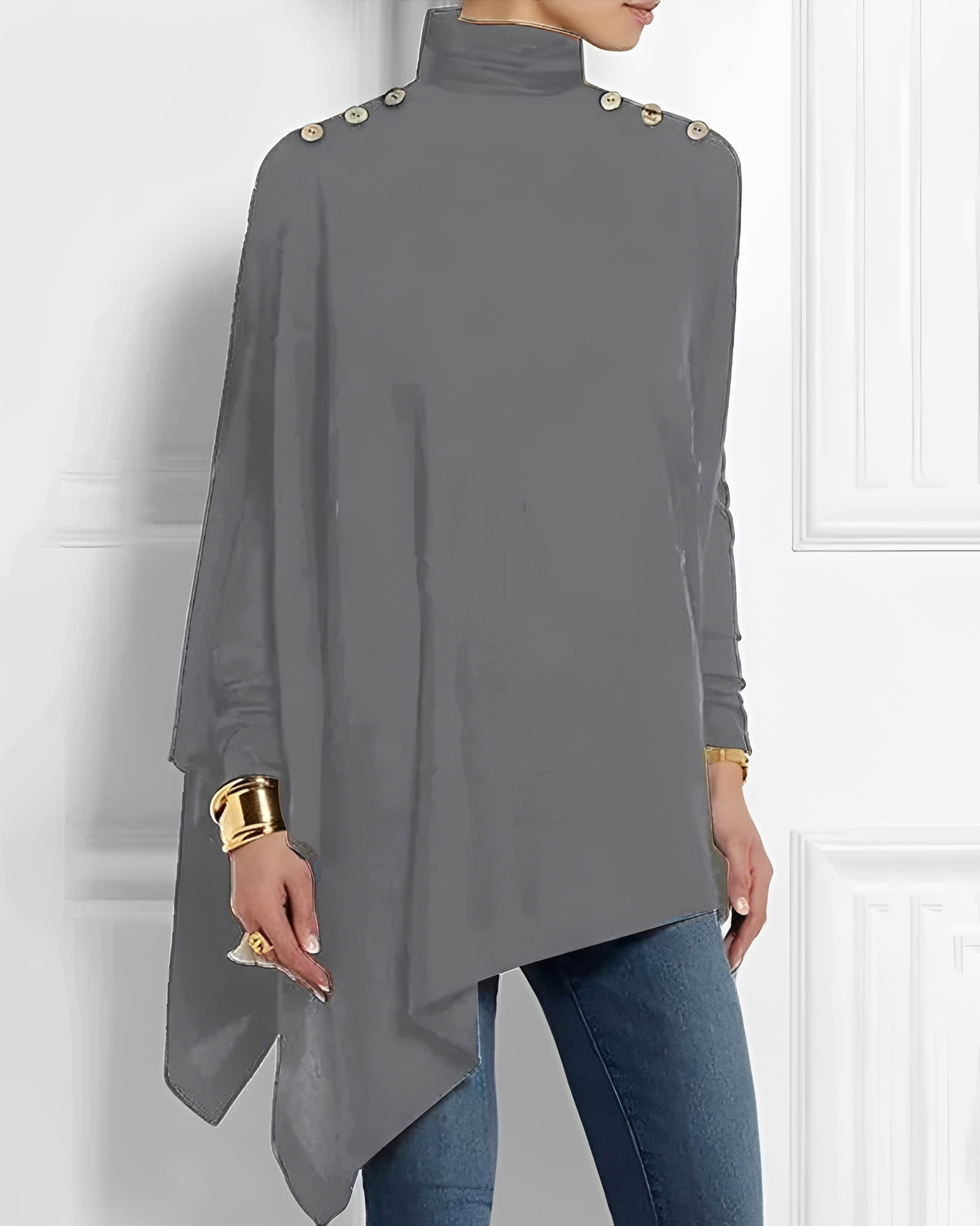 Rhoslyn - Camisa de Cuello Alto Elegante