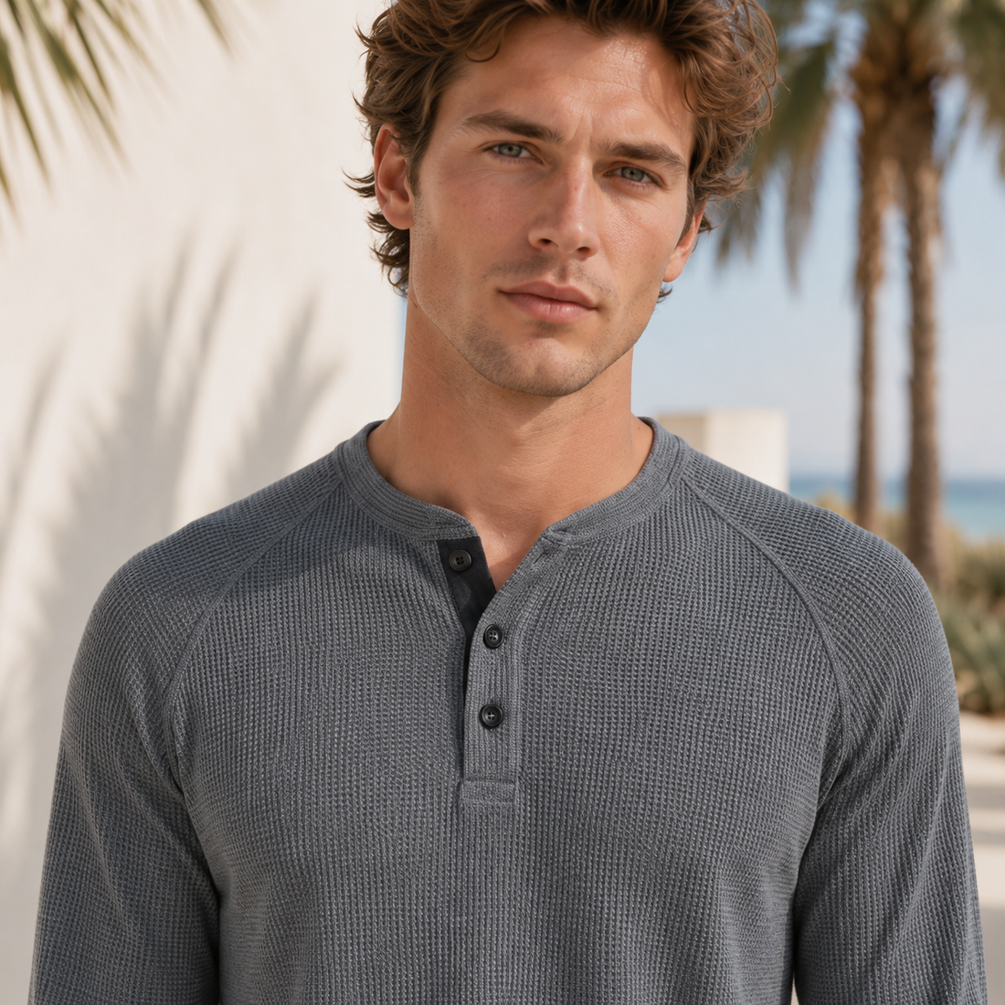 Teifion - Camisa Henley Clásica de Waffle