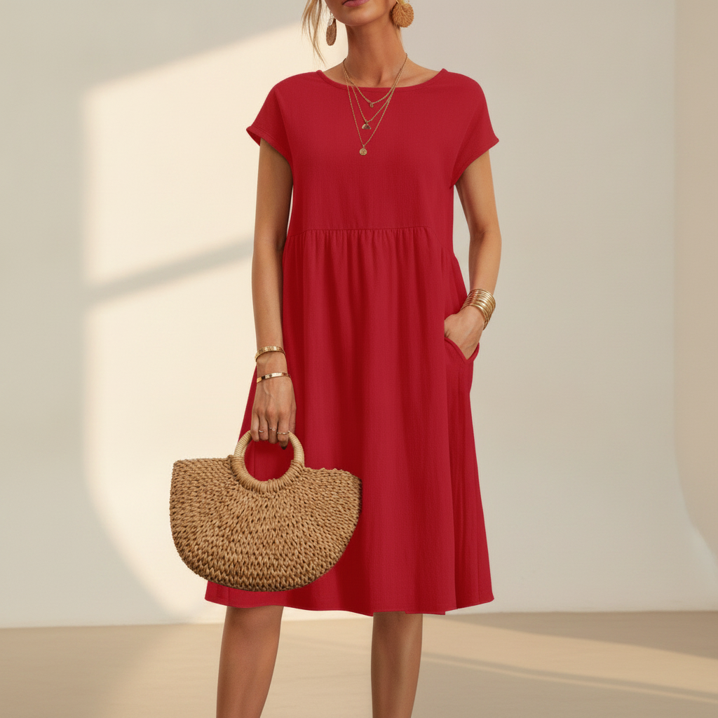 Nubia - Vestido Midi Refinado con Cuello Redondo