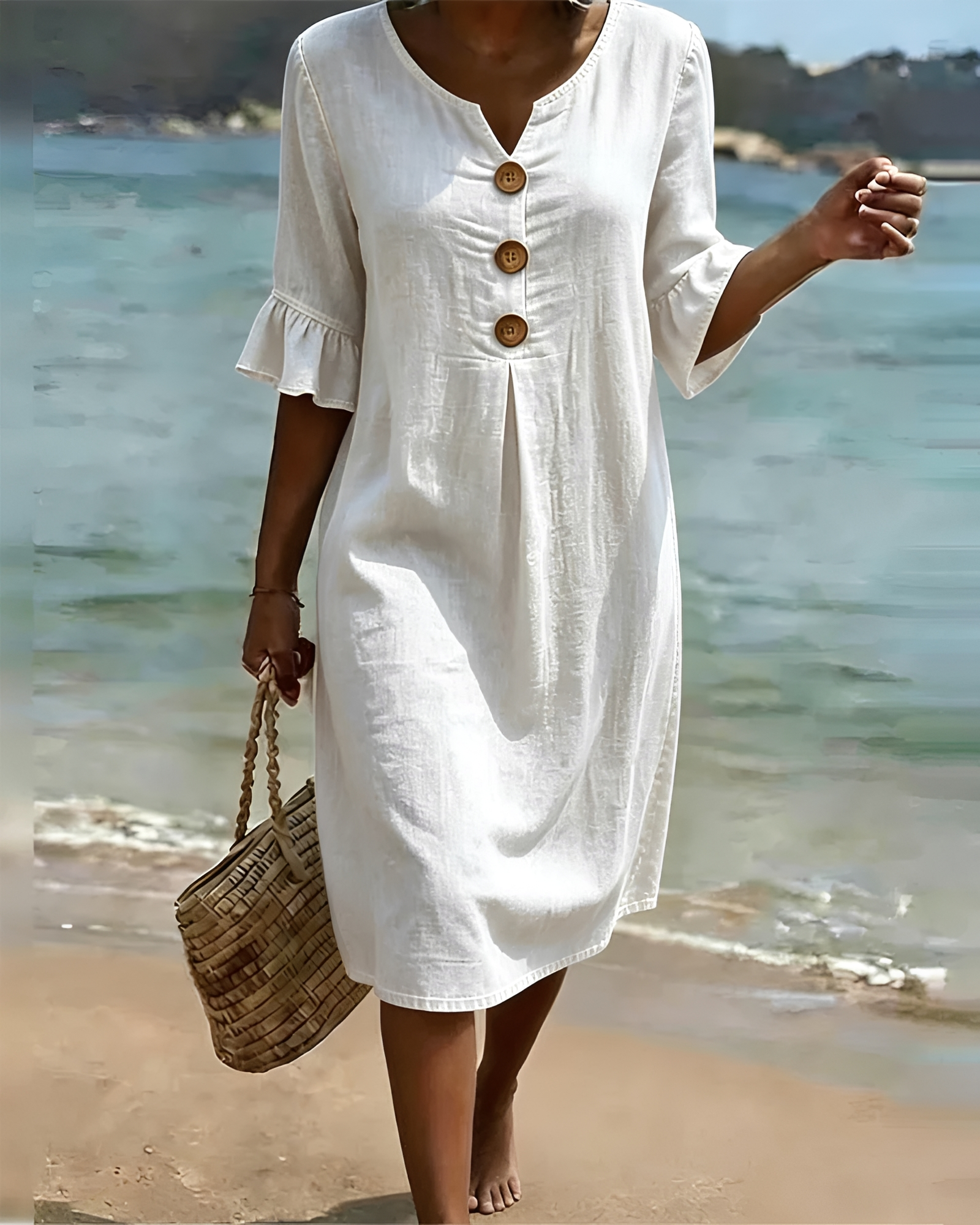 Zahara - Vestido Midi con Botones Elegante