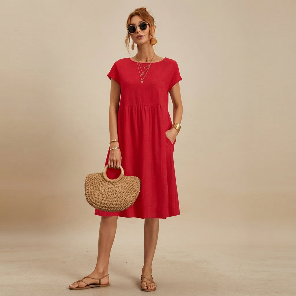 Shamzi - Vestido Midi Elegante con Cuello Redondo
