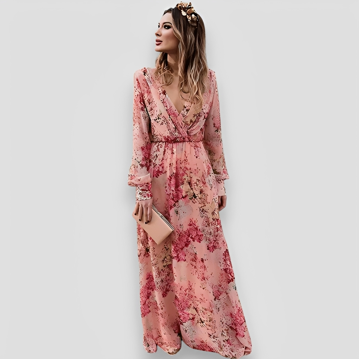 Elanisse - Vestido Maxi con Cuello en V Elegante