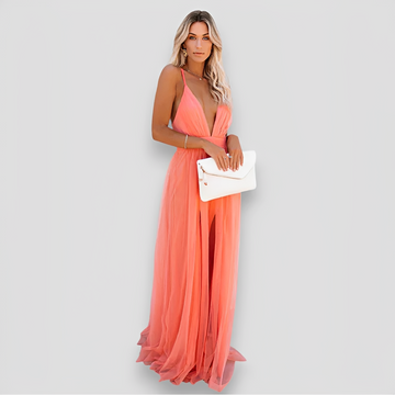 Lidia - Vestido Elegante Maxi con Escote en V