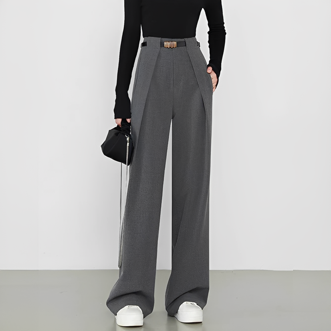 Hasmin - Pantalones rectos con bolsillos sencillos