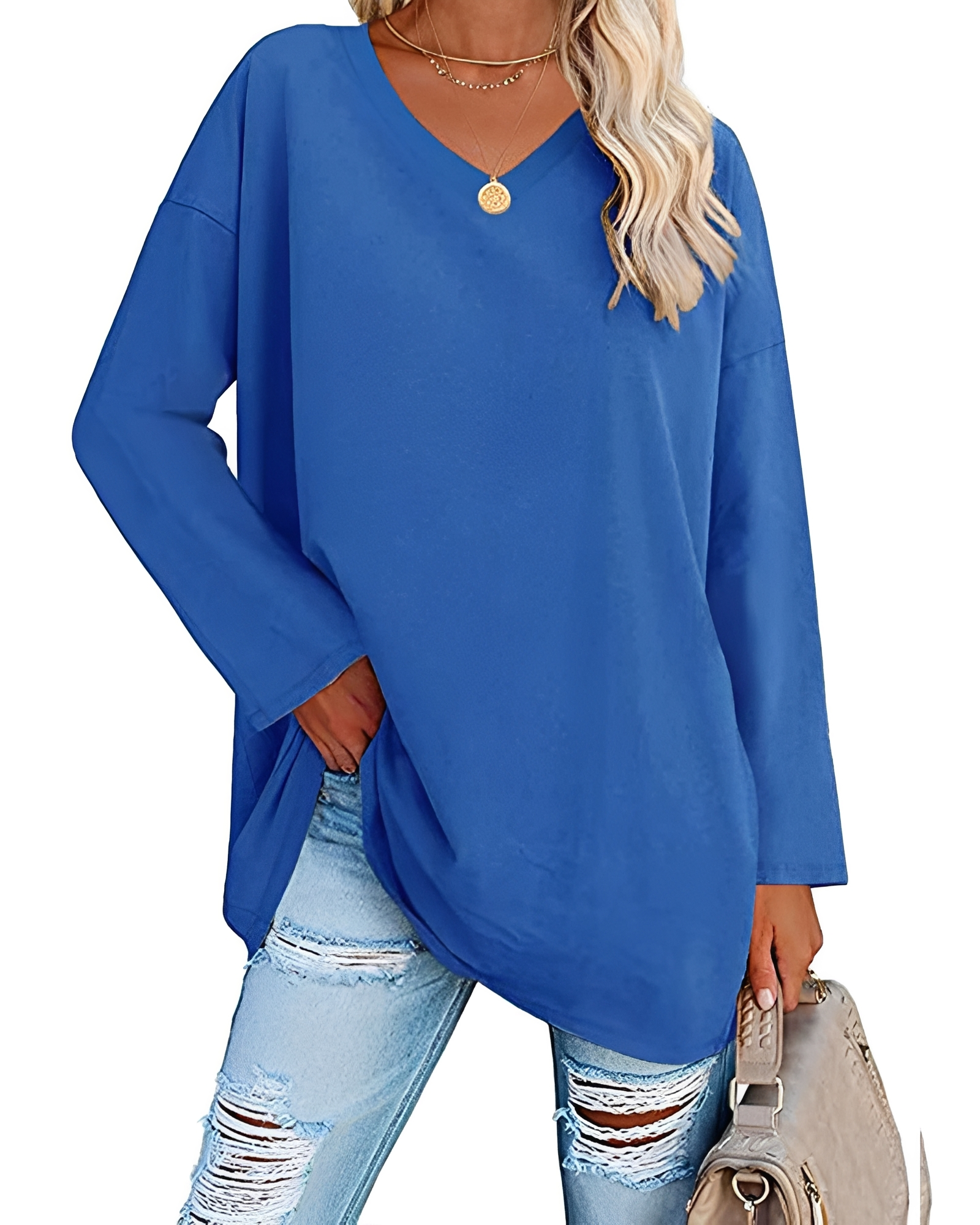 Kendra - Camisa Suelta con Cuello en V Estilosa