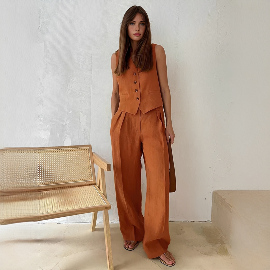 Eunise - Conjunto elegante de top y pantalones