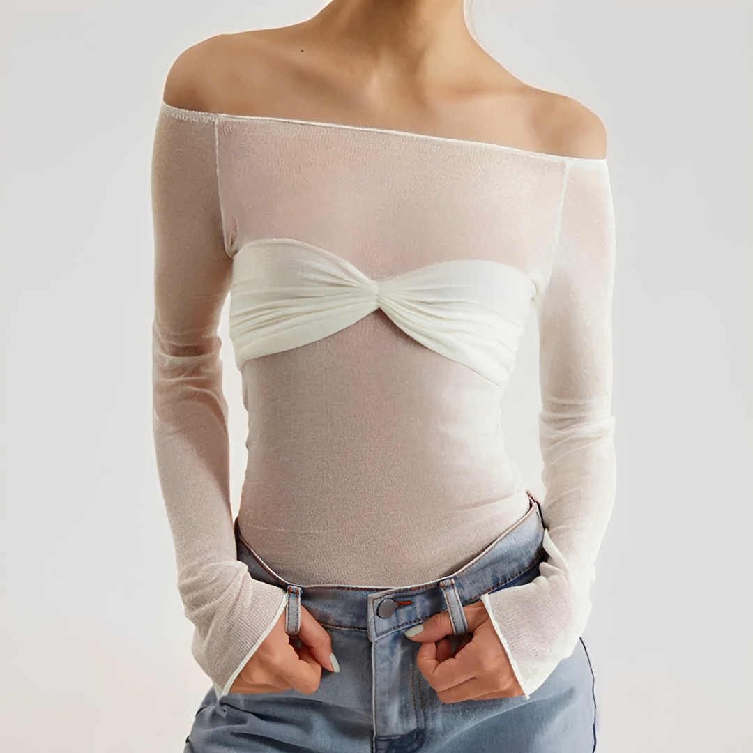 Shanelle - Blusa de Manga Larga con Hombros Descubiertos