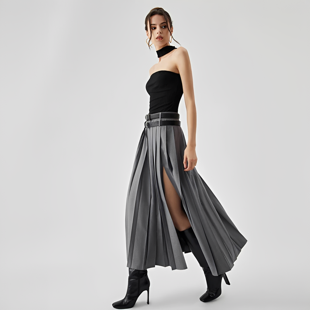 Odette - Falda maxi plisada con abertura