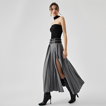 Odette - Falda maxi plisada con abertura