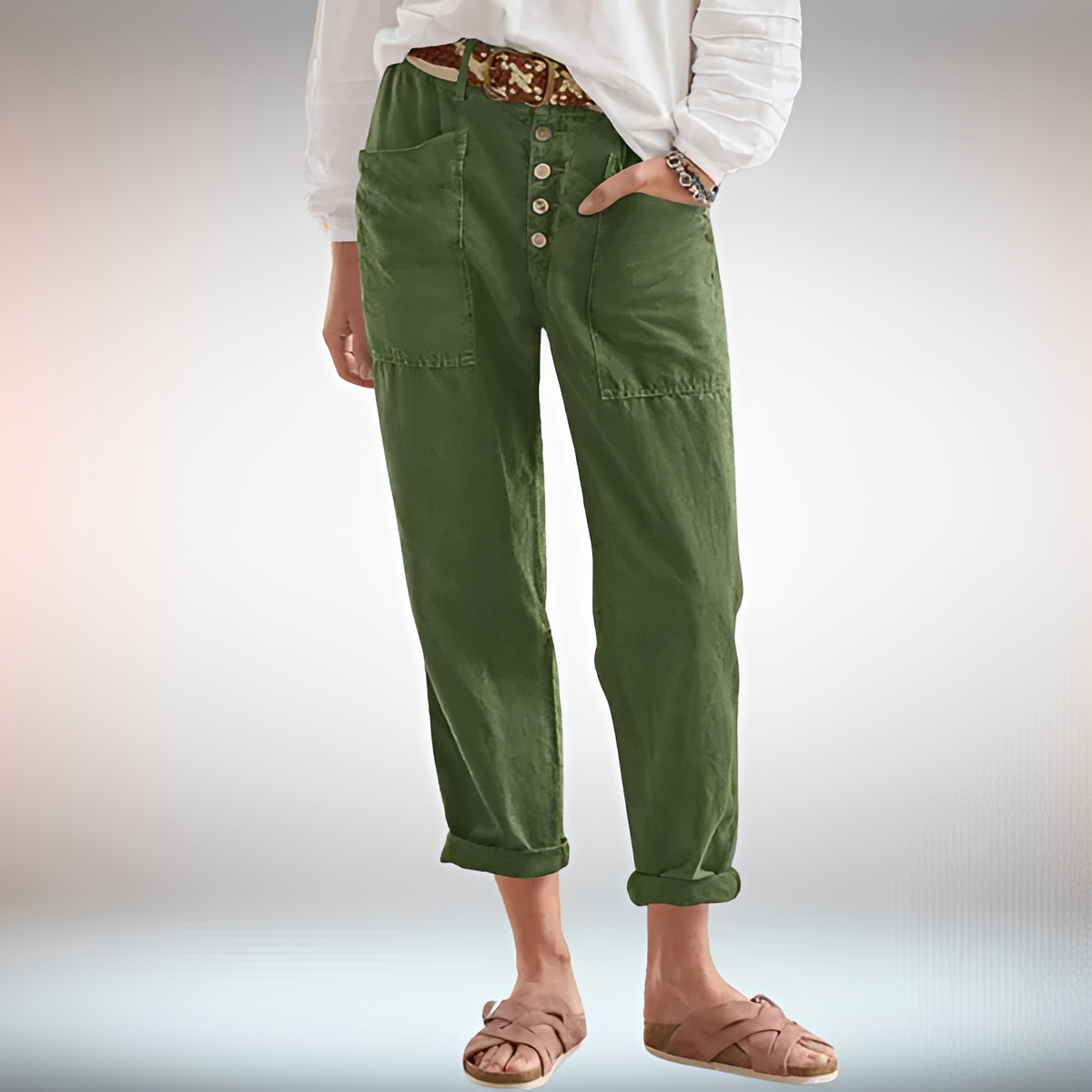 Rhonwen - Pantalones Estilosos con Botones y Corte Suelto