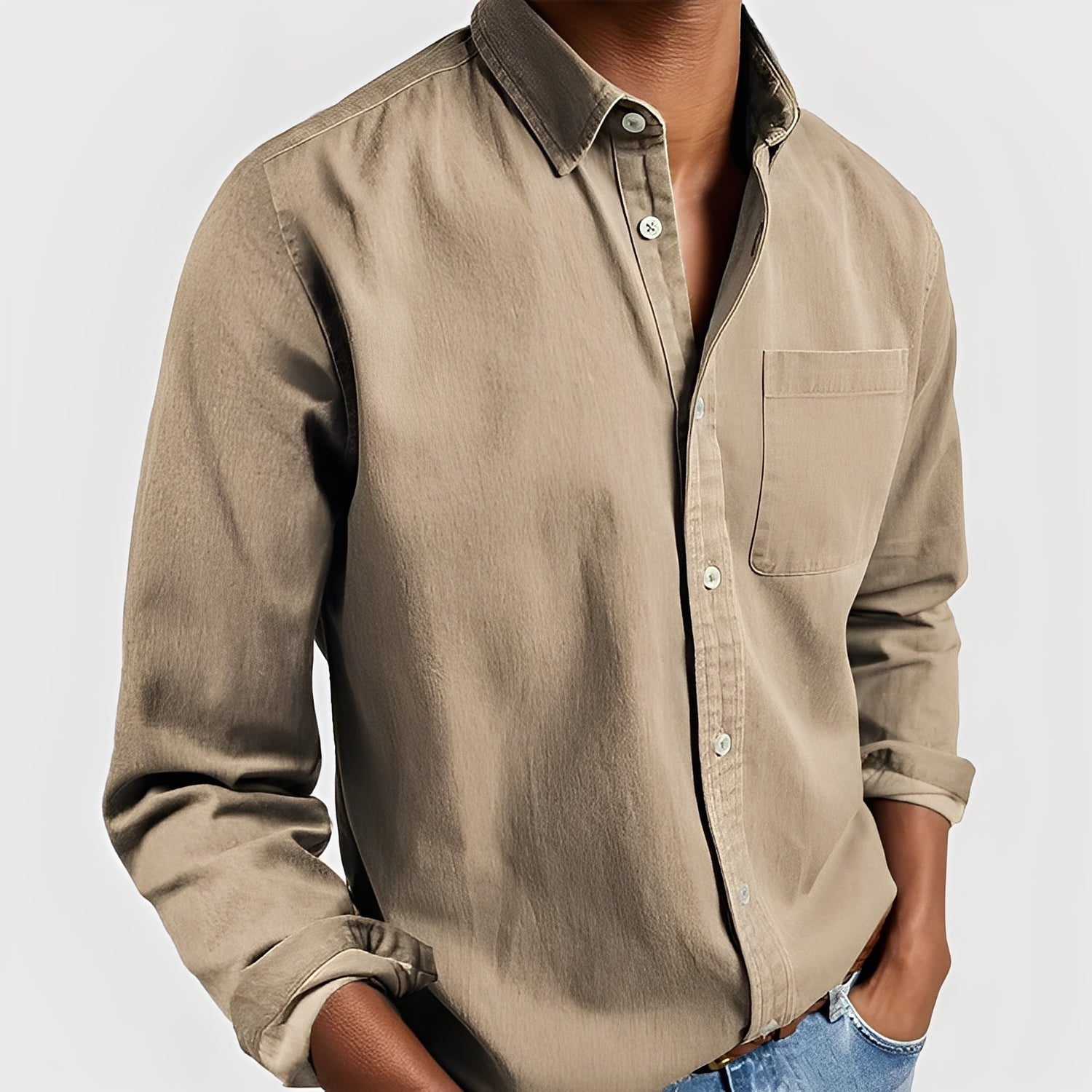 Gauvain - Camisa casual de manga larga para hombre