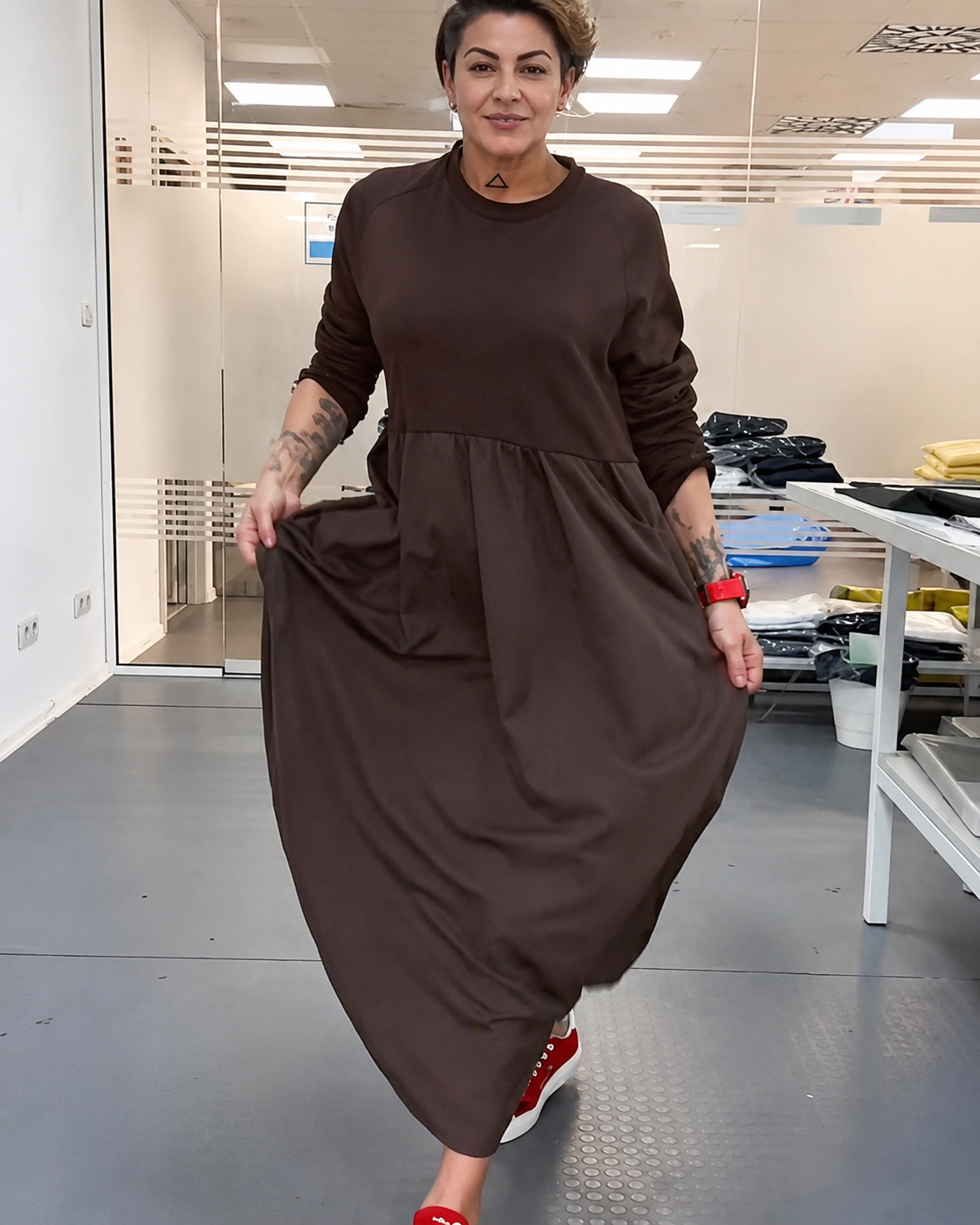 Imelda - Vestido con Cuello Redondo Casual