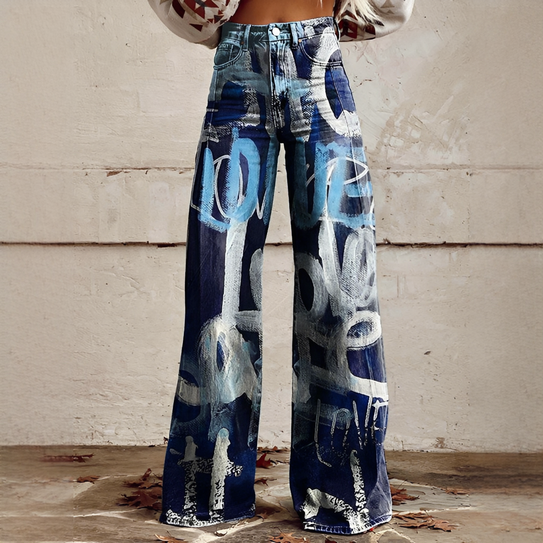 Shelley - Jeans Casuales de Pierna Ancha Estampados