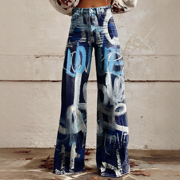 Shelley - Jeans Casuales de Pierna Ancha Estampados