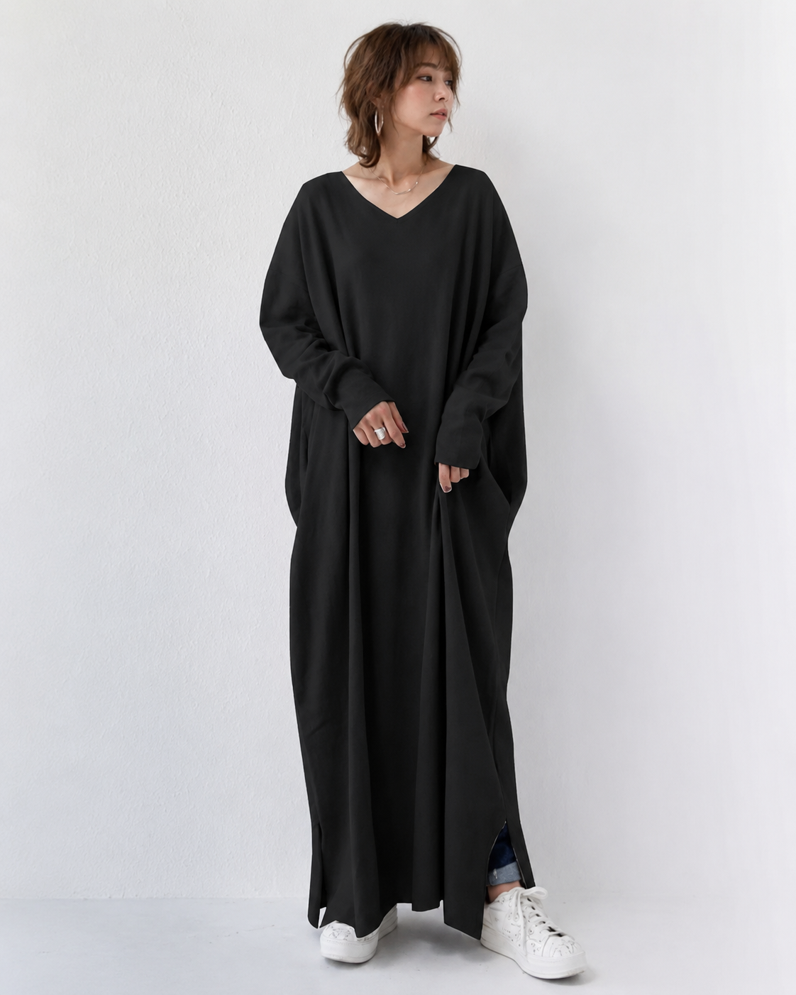 Shacora - Vestido Maxi con Cuello en V y Corte Relajado