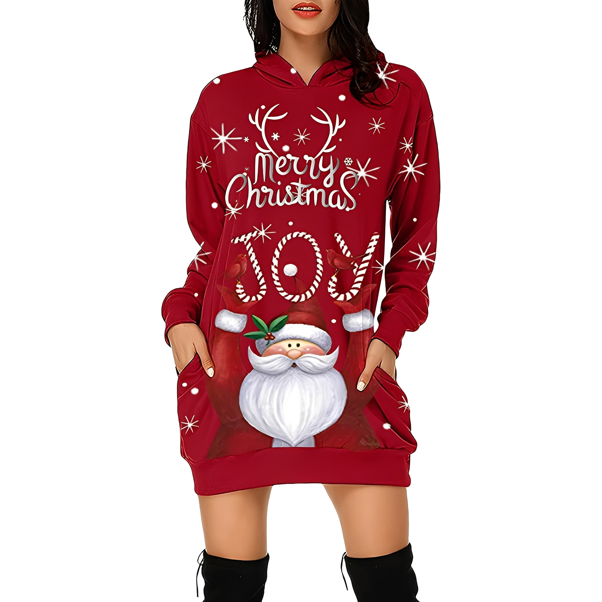 Georgia - Vestido navideño elegante con capucha para damas