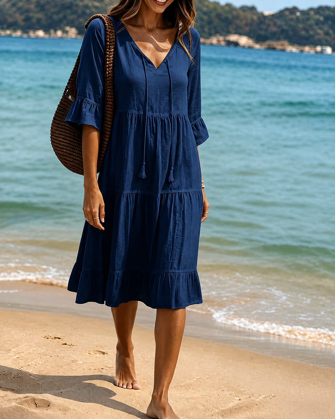 Lorraine - Elegante Vestido de Largo Medio con Cuello en V
